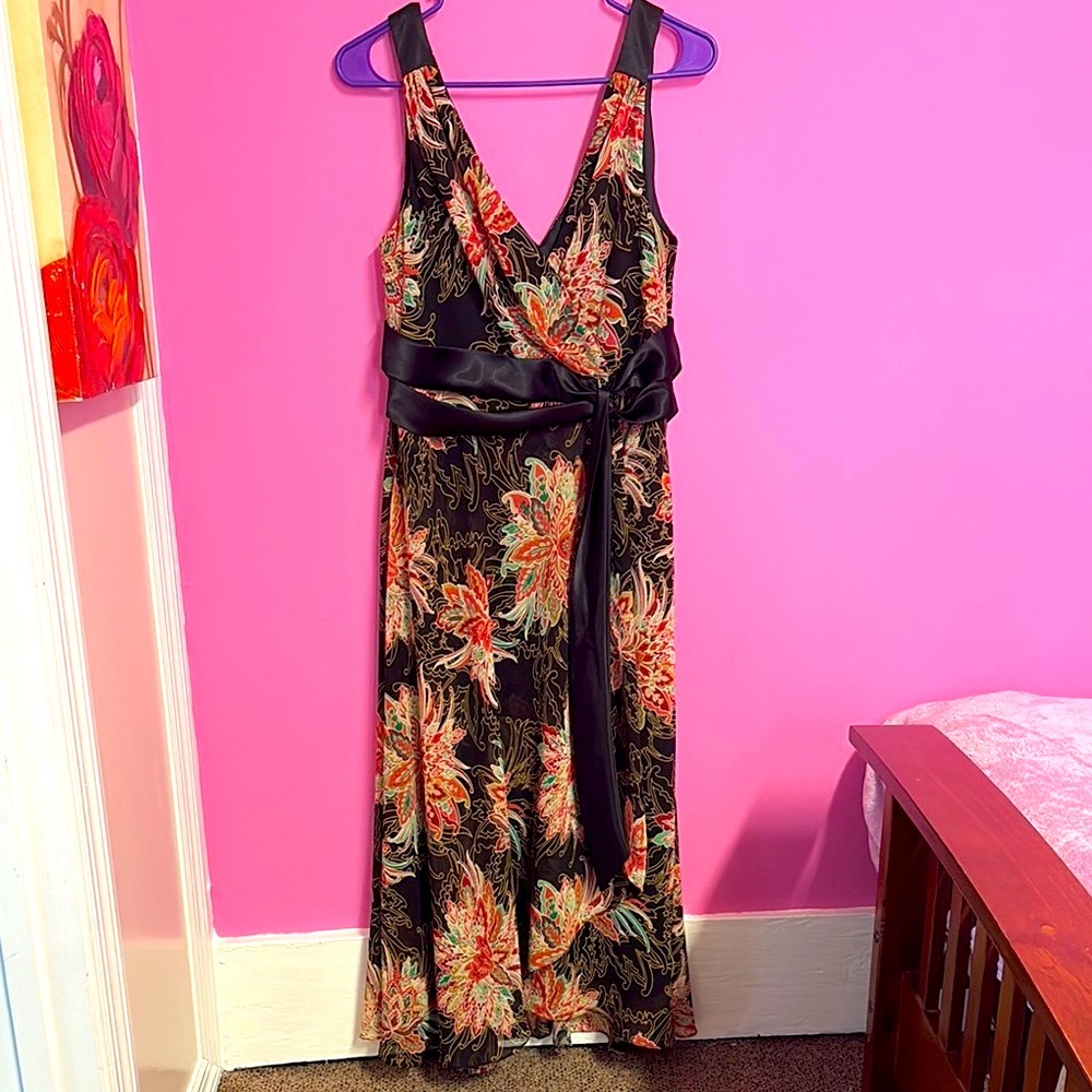 Evan Picone Black and Orange Floral Dress